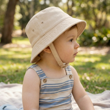 0192X-Biscuit: Baby Plain Biscuit Bucket Hat With Chin Strap (0-12 Months)
