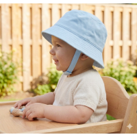 0192-Sky: Baby Plain Sky Bucket Hat With Chin Strap (0-12 Months)