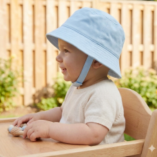 0192-Sky: Baby Plain Sky Bucket Hat With Chin Strap (0-12 Months)