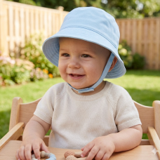 0192-Sky: Baby Plain Sky Bucket Hat With Chin Strap (0-12 Months)