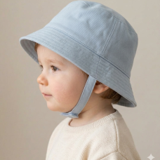 0192X-Silver: Baby Plain Silver Bucket Hat With Chin Strap (0-12 Months)