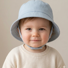 0192X-Silver: Baby Plain Silver Bucket Hat With Chin Strap (0-12 Months)