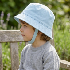 0193-Sky: Infants Plain Sky Bucket Hat With Chin Strap (1-4 Years)