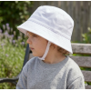 0193-White: Infants Plain White Bucket Hat With Chin Strap (1-4 Years)