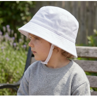 0193-White: Infants Plain White Bucket Hat With Chin Strap (1-4 Years)
