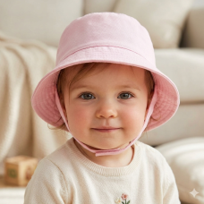 0241-Pink: Baby Girls Plain Bucket Hat  (0-12 Months)