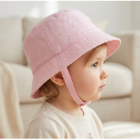 0241-Pink: Baby Girls Plain Bucket Hat  (0-12 Months)