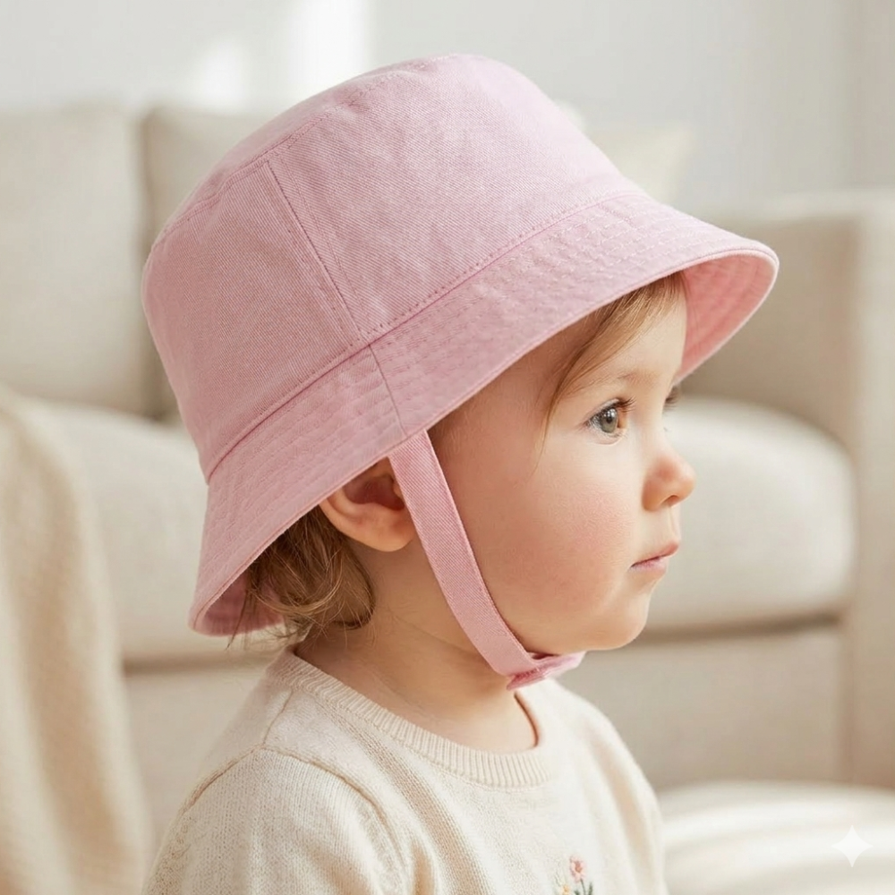 0241-Pink: Baby Girls Plain Bucket Hat (0-12 Months) 0241-Pink: Baby Girls Plain Bucket Hat (0-12 Months)