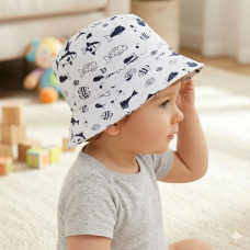 0327: Baby Boys Jersey Fish Bucket Hat (6-18 Months)