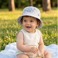 0399: Baby Boys SEA LIFE PRINT REVERSIBLE BUCKET Hat (6-18 Months)