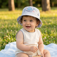 0399: Baby Boys SEA LIFE PRINT REVERSIBLE BUCKET Hat (6-18 Months)