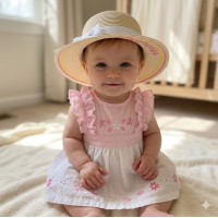 BW-0503-0801: Baby Girls Princess Straw Hat With Bow (12-24 Months)