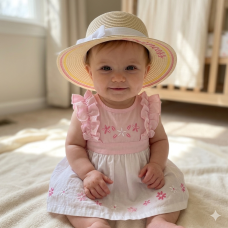 BW-0503-0801: Baby Girls Princess Straw Hat With Bow (12-24 Months)