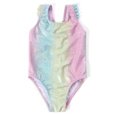 09C072: Baby Girls Rainbow Sparkle Swimsuit (3-24 Months)