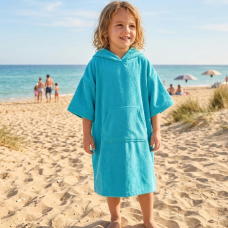 09C083/4-7: Kids Cotton Towelling Cover Up- Ocean Blue (4-7 Years)