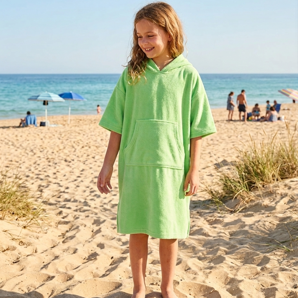 09C084/8-13: Kids Cotton Towelling Cover Up- Apple Green (8-13 Years) 09C084/8-13: Kids Cotton Towelling Cover Up- Apple Green (8-13 Years)