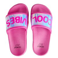 100C013: Girls Holographic Sliders- Cool Vibe (Kids Shoe Sizes: 8-3)