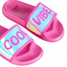 100C013: Girls Holographic Sliders- Cool Vibe (Kids Shoe Sizes: 8-3)