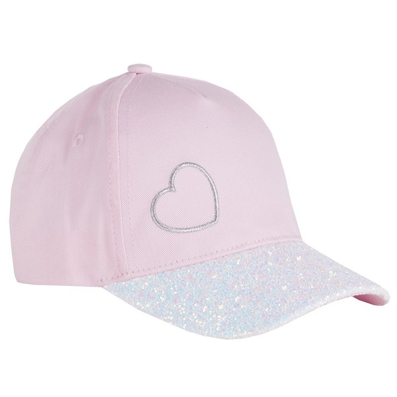 10C193-2-6: Infant Girls Cap With Glitter Peak & Heart Embroidery (2-6 Years)