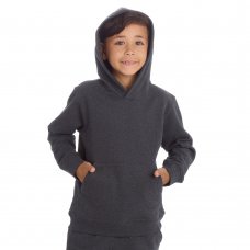 11C174: Older Kids Brushed Back Fleece Hooded Top- Charcoal (7-13 Years)