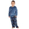 15C705: Boys Plush Top & Super Soft Printed Fleece Lounge Pant- Blue Check (3-8 Years)
