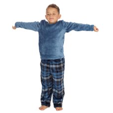 15C705: Boys Plush Top & Super Soft Printed Fleece Lounge Pant- Blue Check (3-8 Years)