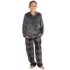 15C703: Boys Plush Top & Super Soft Printed Fleece Lounge Pant- Grey Check (3-8 Years)