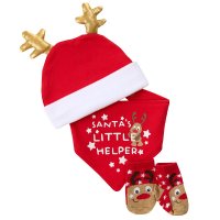 17C264: Baby Christmas Reindeer Hat, Bib & Socks Set (0-6 Months)