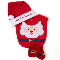 17C265: Baby Christmas Santa Hat, Bib & Socks Set (0-6 Months)