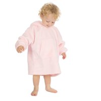 18C1001: Young Infants Plain Oversized Plush Hoodie  WIth Borg Lined Hood- Pink (One Size - 18 Months- 3 Years)