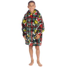 18C1005: Kids Novelty Christmas Plush Oversized Hoodie- Grinch (One Size - 7-13 Years)