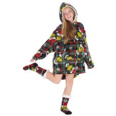 18C1005: Kids Novelty Christmas Plush Oversized Hoodie- Grinch (One Size - 7-13 Years)