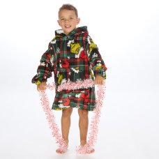 18C1006: Kids Novelty Christmas Plush Oversized Hoodie- Grinch (One Size - 3-6 Years)
