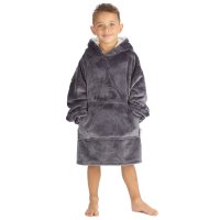 18C1022: Kids Plush Oversized Hoodie- Embossed Football (One Size - 3-6 Years)