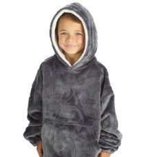 18C1022: Kids Plush Oversized Hoodie- Embossed Football (One Size - 3-6 Years)