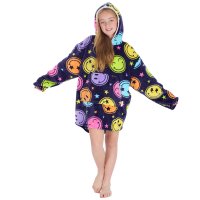 18C1048: Older Kids Plush Oversized Hoodie- Smiley (One Size - 7-13 Years)