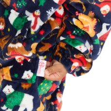 18C1066: Kids Christmas Plush Oversized Hoodie- Navy (One Size - 3-6 Years)