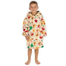 18C1067: Kids Christmas Plush Oversized Hoodie- Cream (One Size - 3-6 Years)