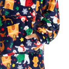 18C1068: Kids Christmas Plush Oversized Hoodie- Navy (One Size - 7-13 Years)