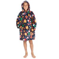18C1068: Kids Christmas Plush Oversized Hoodie- Navy (One Size - 7-13 Years)