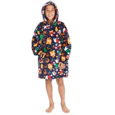 18C1068: Kids Christmas Plush Oversized Hoodie- Navy (One Size - 7-13 Years)