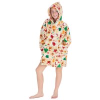 18C1069: Kids Christmas Plush Oversized Hoodie- Cream (One Size - 7-13 Years)