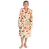 18C1073: Older Kids All Over Print Christmas Plush Dressing Gown- Cream (7-13 Years)