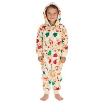 18C1075: Kids All Over Print Christmas Plush Onesie- Cream (2-6 Years)