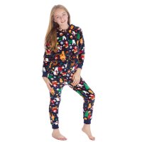 18C1076: Older Kids All Over Print Christmas Plush Onesie- Navy (7-13 Years)
