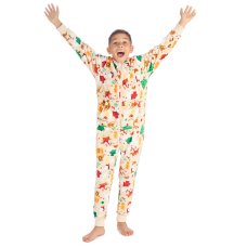 18C1077: Older Kids All Over Print Christmas Plush Onesie- Cream (7-13 Years)