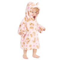 18C1078: Young Infants Teddy Print Oversized Plush Hoodie  (One Size - 18 Months- 3 Years)