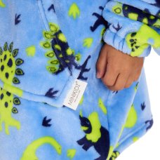 18C1081: Kids Dinosaur Print Oversized Plush Hoodie (One Size - 3-6 Years)