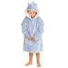 18C938: Kids Plain Oversized Plush Hoodie- Dusky Blue (One Size - 3-6 Years)