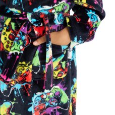 18C998: Older Kids Gaming Plush Dressing Gown With Borg Hood lining (7-13 Years)
